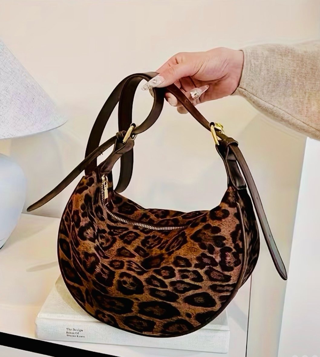 New -Sleek & Stylish -Faux Suede Leopard Print Crossbody /Shoulder Bag