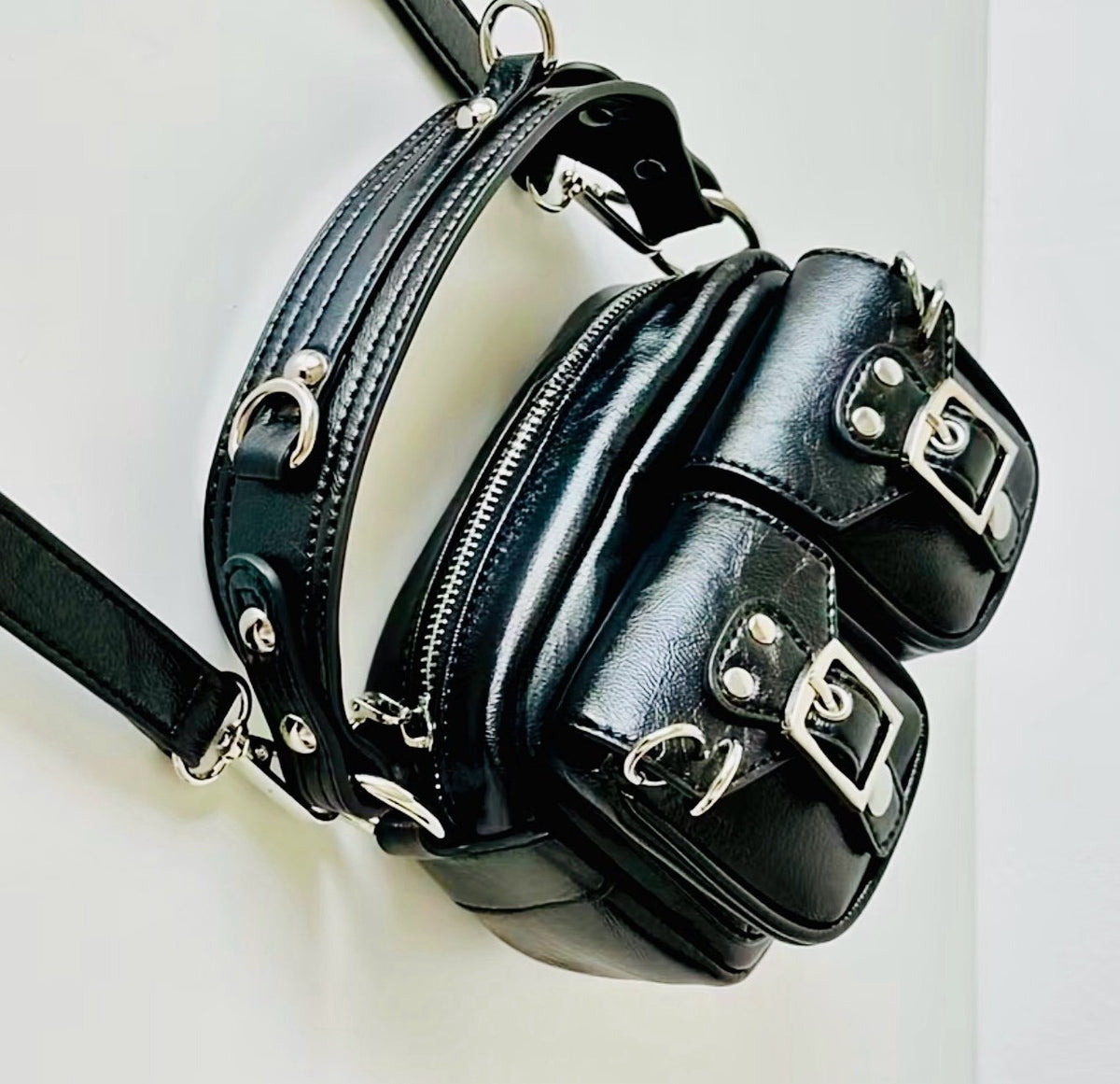New -Chic -& a Lil Punk -Vintage Inspired Faux Leather Mini Bag -Black