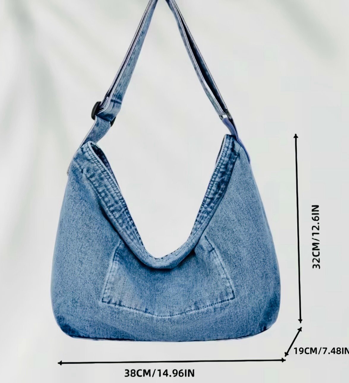 New -Vintage -Distressed -Large Capacity -Denim Tote/Shoulder Bag -Light Wash