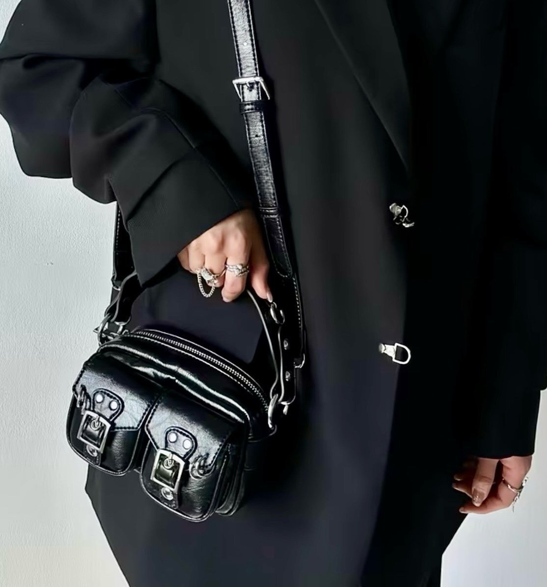 New -Chic -& a Lil Punk -Vintage Inspired Faux Leather Mini Bag -Black